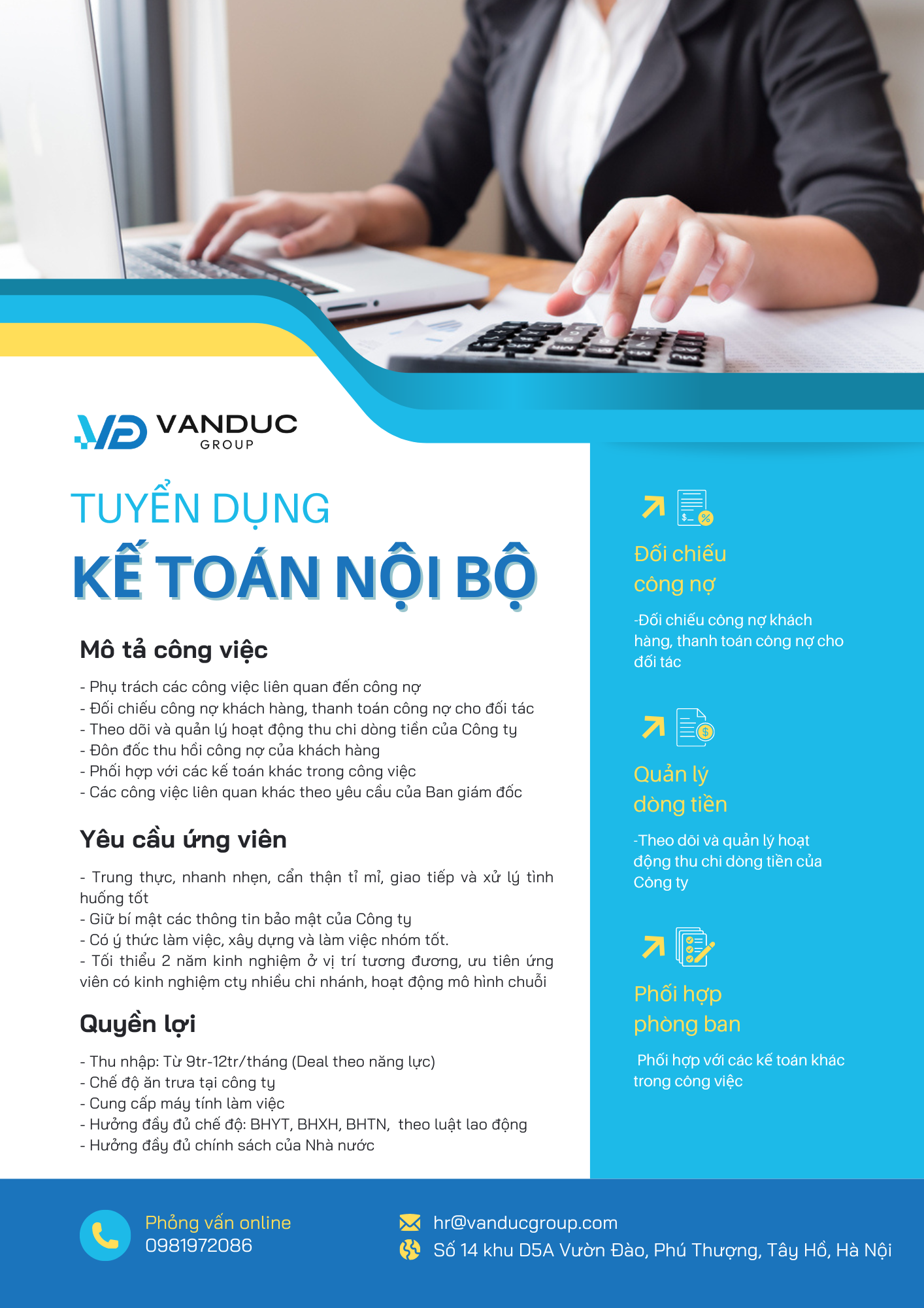 Tuyển kế toán nội bộ Vận Đức Group
